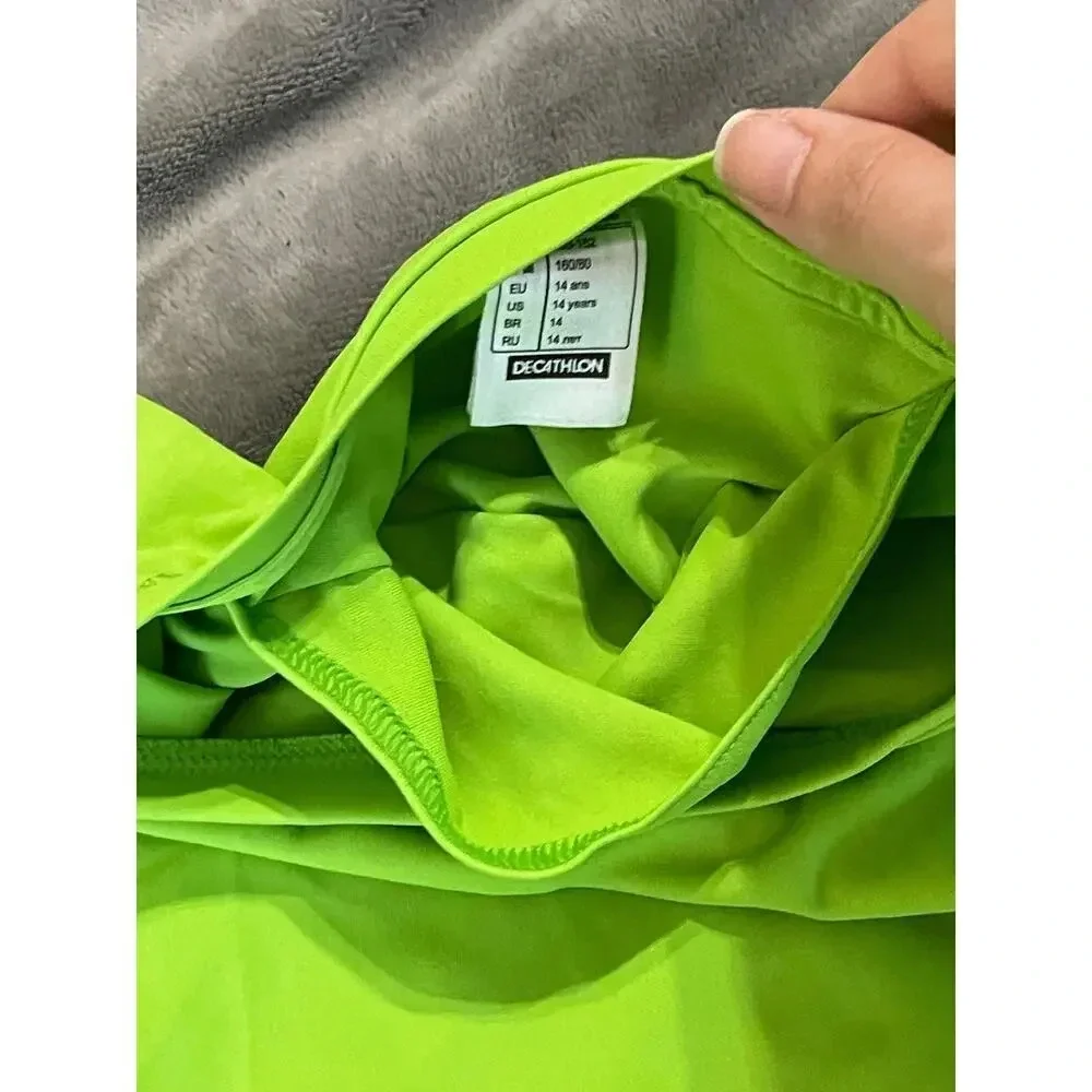 NWOT Tribord Decathlon Lime Neon Green Short Sleeve Teen‎ Athletic Shirt SZ 14